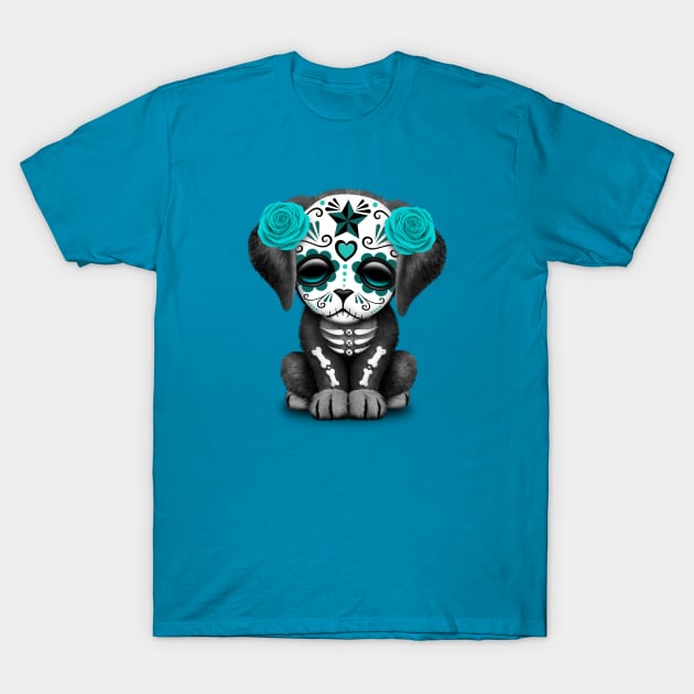 Cute Teal Blue Day of the Dead Puppy Dog T-Shirt by jeffbartels